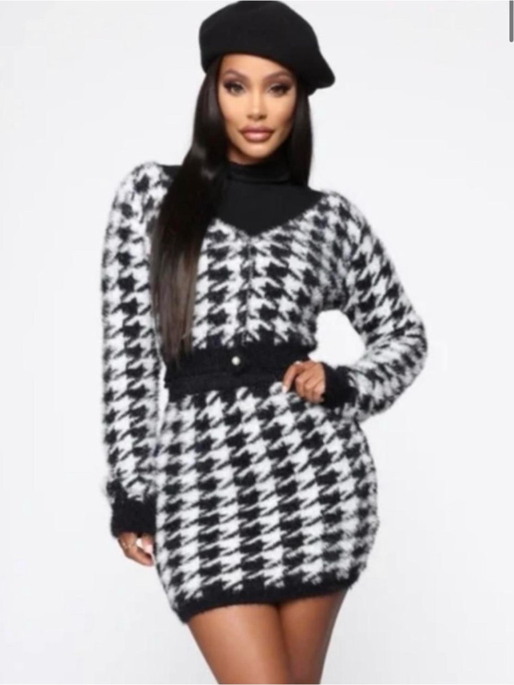 Black & White Houndstooth Knit Two-piece set